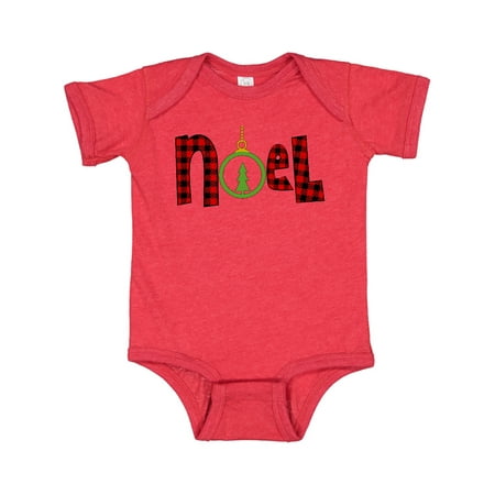 

Inktastic Noel in Red Plaid with Christmas Tree Ornament Gift Baby Boy or Baby Girl Bodysuit