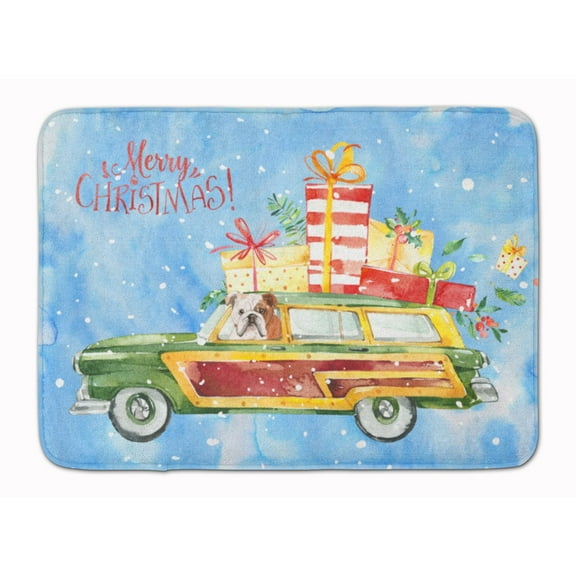 Merry Christmas English Bulldog Machine Washable Memory Foam Mat
