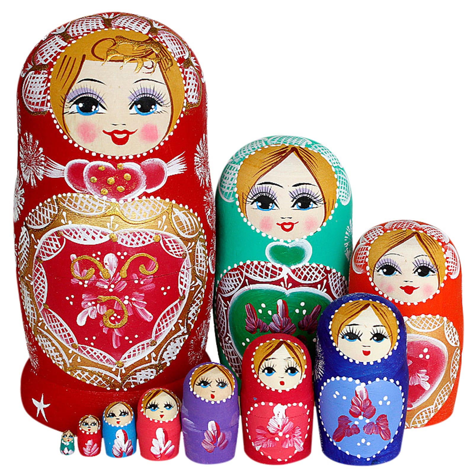 Authentic Russian Hand Painted Handmade Red Gold Nesting Doll set of 5 pcs 