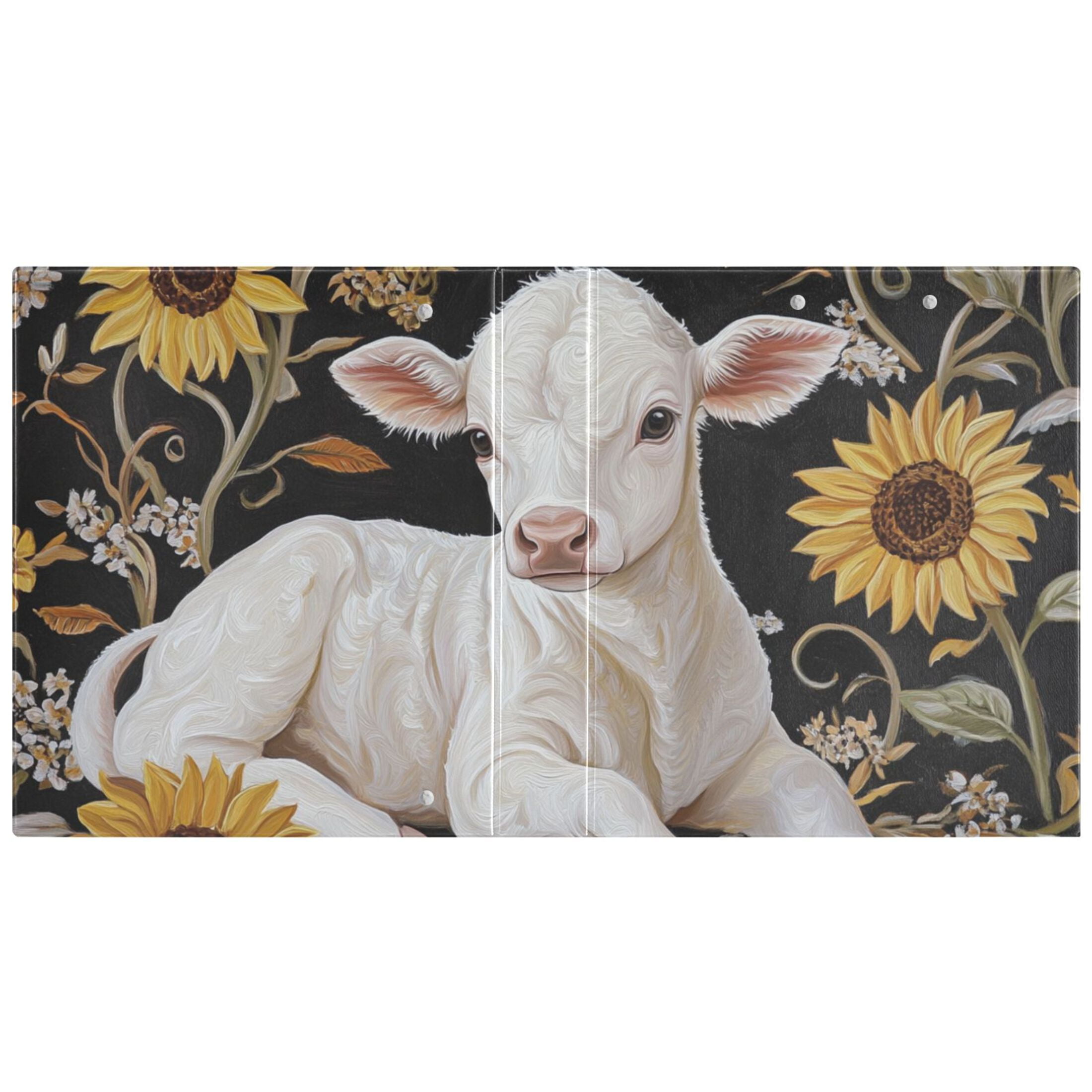 Baby Calf and Sunflowers 3 Ring Binders 1.5 inch Hardcover File Folders with Interior Pockets A4 Size Organizer for School Office Hospital