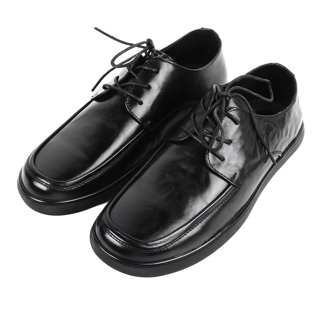 Zapatos de hombre de piel sintética con cordones y punta redonda, de corte bajo, planos, cómodos y transpirables, color negro 42