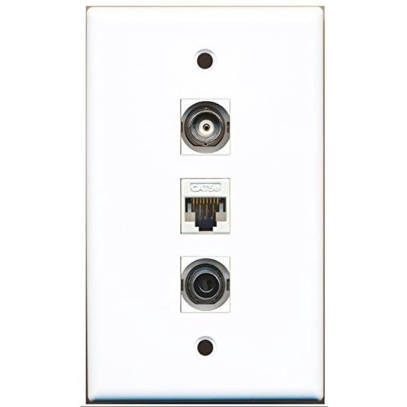 RiteAV - 1 Port 3.5mm 1 BNC 1 Cat5e Ethernet White Wall Plate
