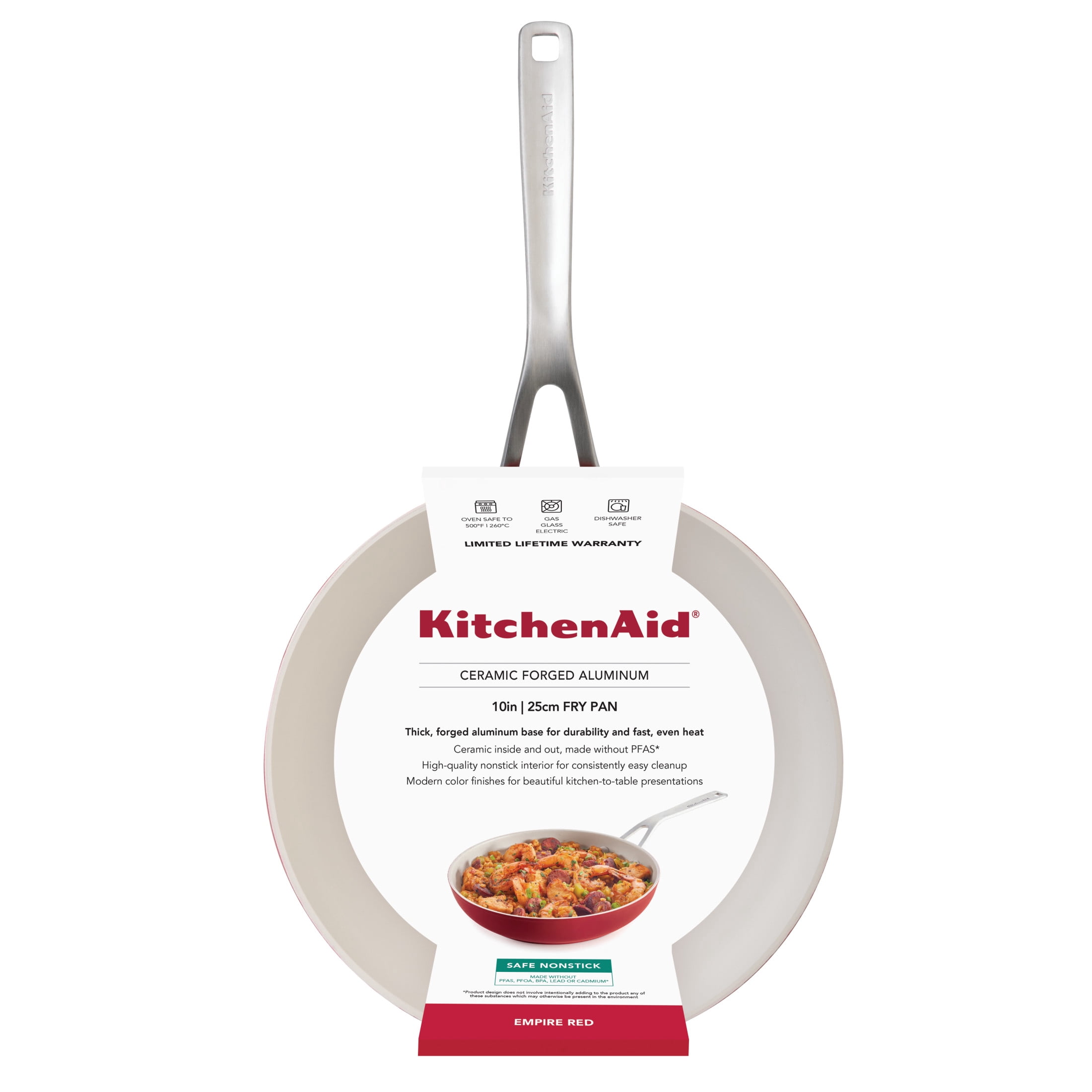 KitchenAid Ceramic Forged 10 Inch Nonstick Frying Pan, Dishwasher Safe and Oven Safe to 500°F, Empire Red