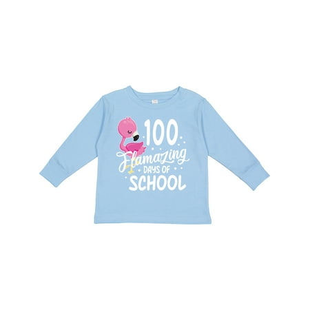 

Inktastic 100 Flamazing Days of School with Cute Flamingo Gift Toddler Boy or Toddler Girl Long Sleeve T-Shirt