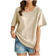 thumbnail image 2 of Womens Clothing Homenesgenics Womens Tops Women's Casual Solid Color Short-Sleeved Crew-Neck Tops Beige L, 2 of 6