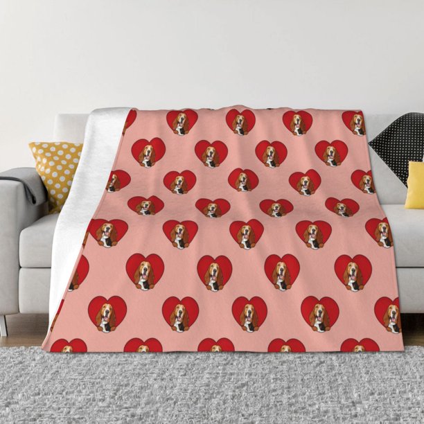 Balery Basset hound dog with paw Manta de Franela con Dibujo, Lujo Ultra Suave y Cálido, Antipelusa y Resistente a las Arrugas para Cama, Sofá, Camping -80"x60"