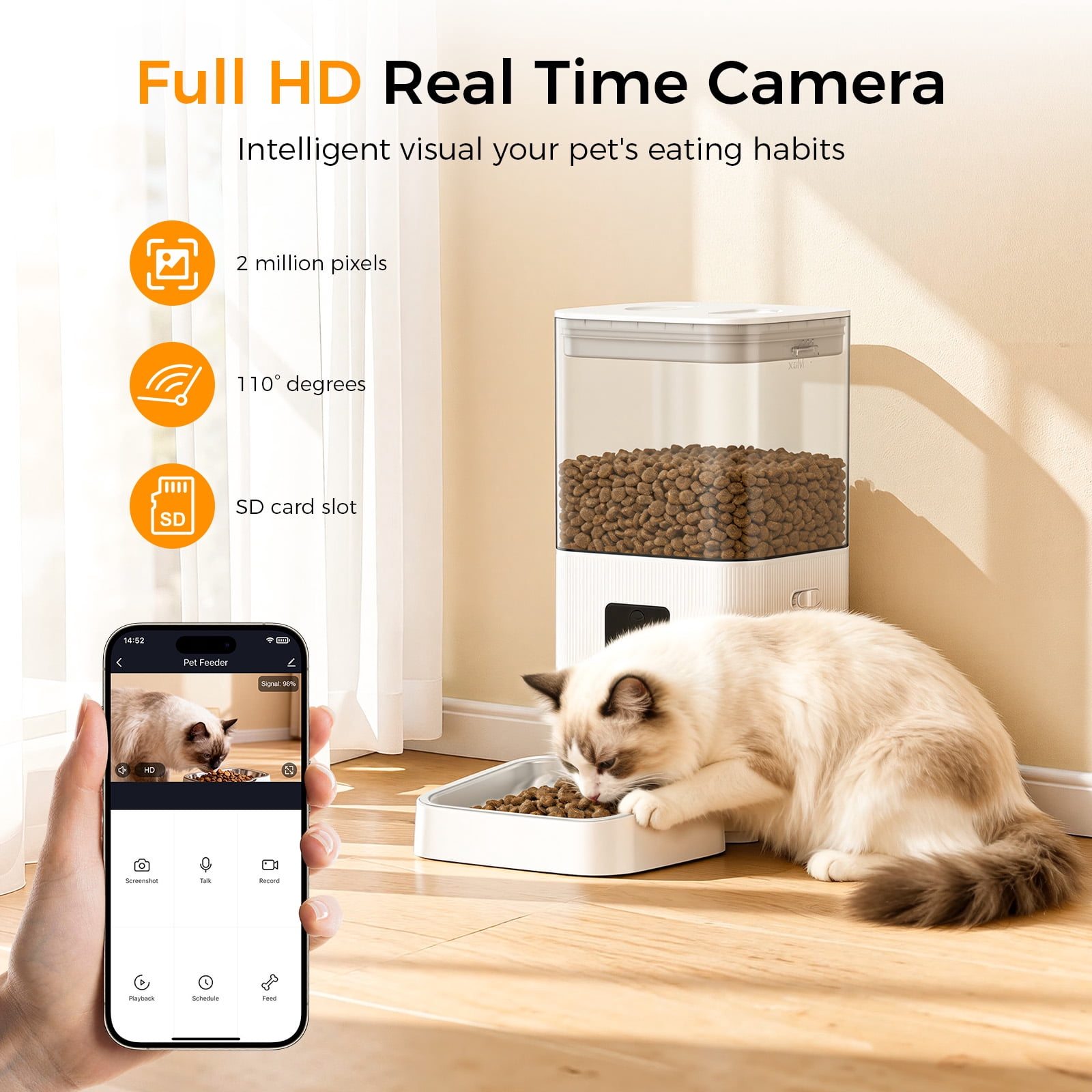KNDKO Automatic Cat Feeder with Camera, 5.5QT/6L Large Capacity Cat Food Dispenser with 2-Way Audio & App Control, Dual Power Backup