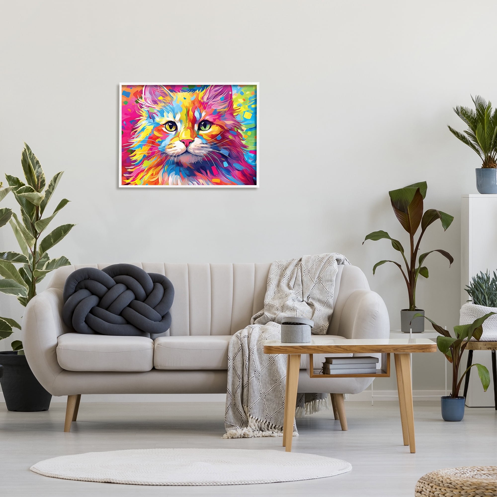 Stupell Industries Vivid Cat Painting Animals & Insects Painting White Framed Art Print Wall Art, 30 x 24