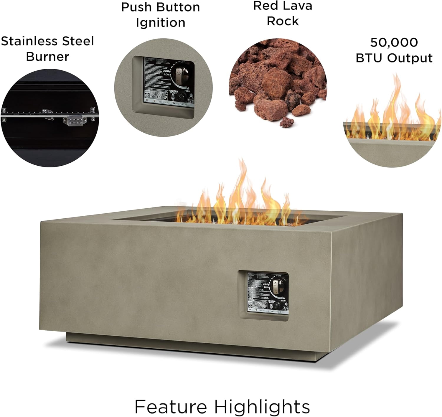 Real Flame Aegean 36" Square Steel Propane or Natural Gas Fire Pit Table in Mist Gray