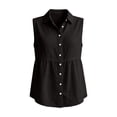 thumbnail image 7 of VBVC Women's V-Neck Sleeveless Peplum Blouse, Ladies' Collared Button Down Tank Top, Casual Breathable Summer Solid Shirt For Women,Black,S-2XL, 7 of 7