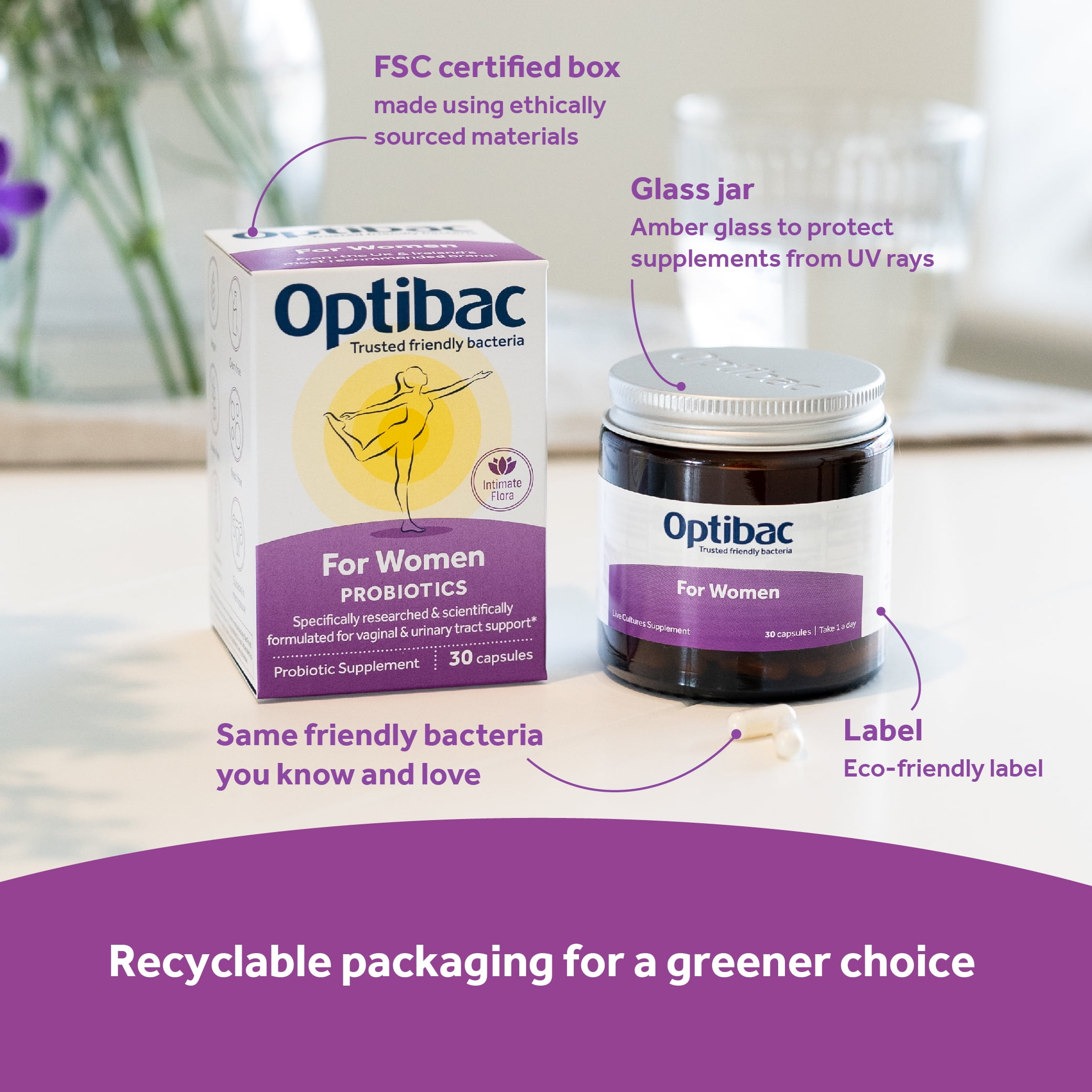 Optibac Probiotics For Women - Vegan Probiotic to Support Vagina Flora and Urinary Tract Health - 30 Capsules