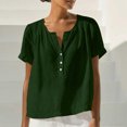 thumbnail image 5 of Xdegoge Cotton Linen Tops for Women Short Sleeve V Neck Shirts Casual Pleated Blouses Relaxed Fit Summer Tunic Tops Lightweight Breathable Pullover for Work Office Daily Wear, 5 of 9