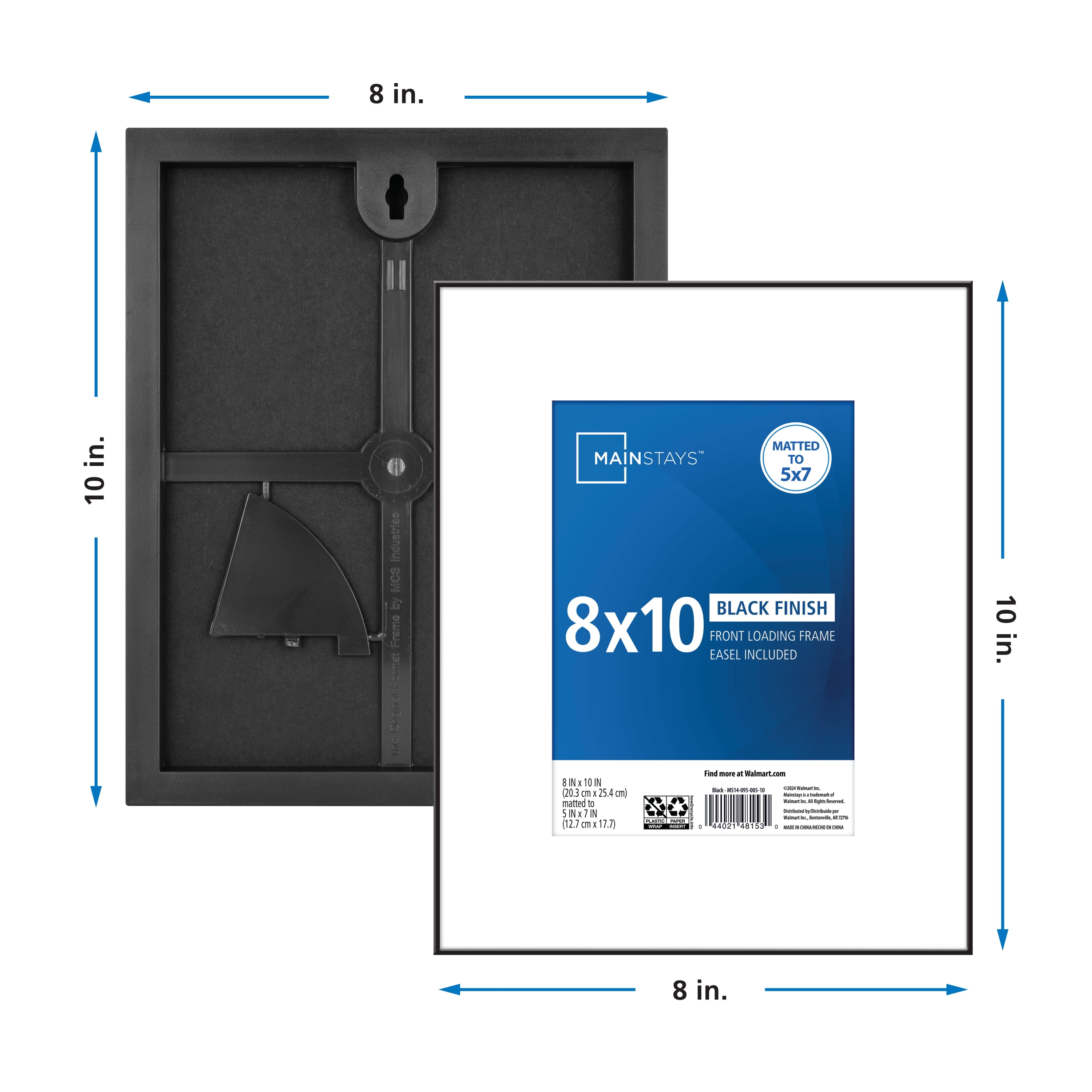(4 pack) Mainstays – 5x7 Picture Frame – Black Front Loading 8x10 Matted Wall or Tabletop Photo Frame