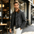 thumbnail image 7 of Rexolia Mens Vintage Washed Denim Jacket Corduroy Collar Long Sleeve Snap Button Jean Coat Retro Streetwear for Fall Winter Outdoor Black L, 7 of 7