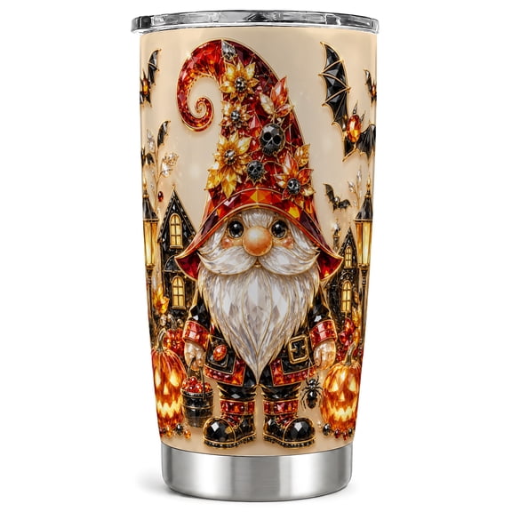 Halloween Gnome Tumbler, Spooky Pumpkin Bat Tumbler 20 oz, Stainless Steel