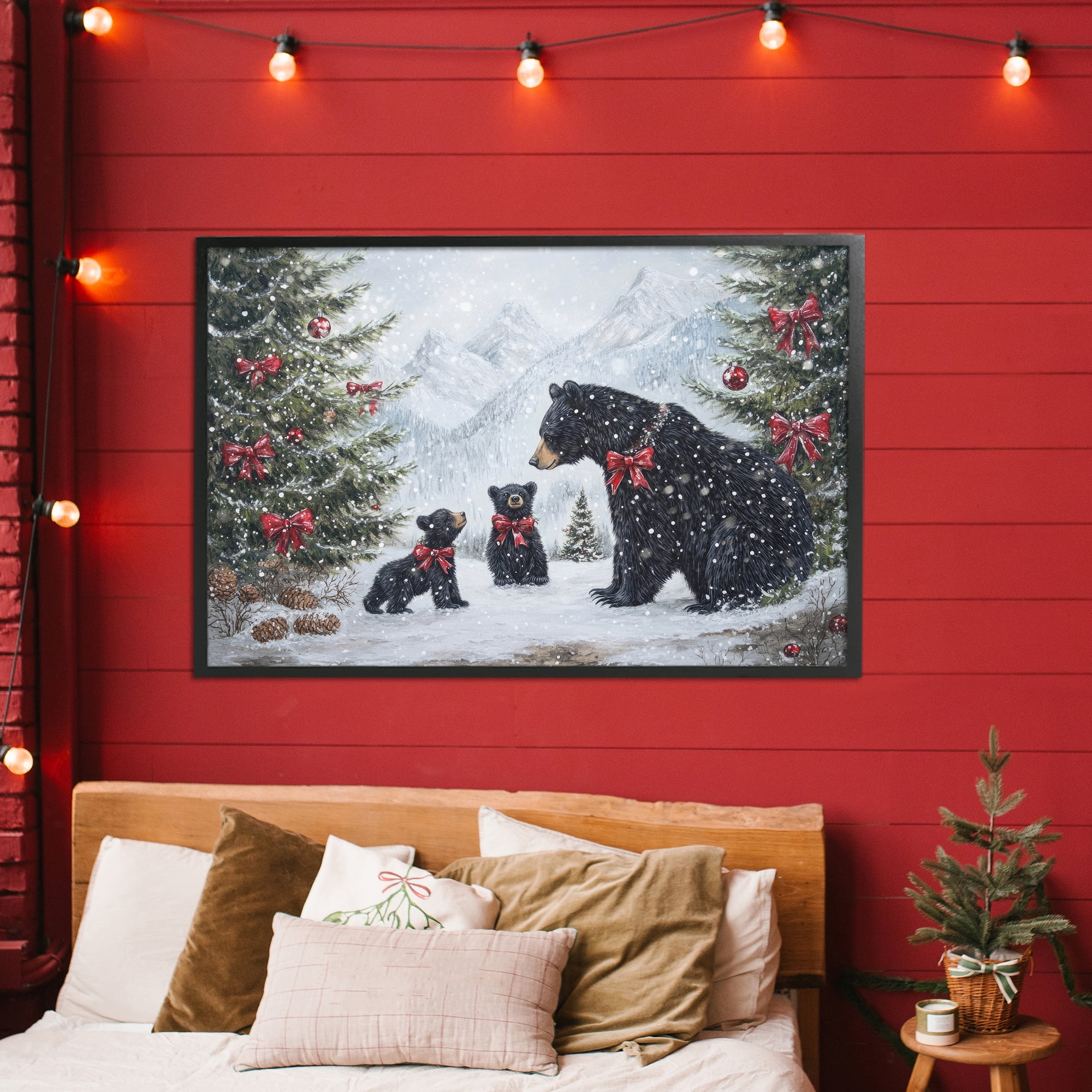 Stupell Industries Christmas Black Bears Black Framed Giclee Art, design by Tina LeCour