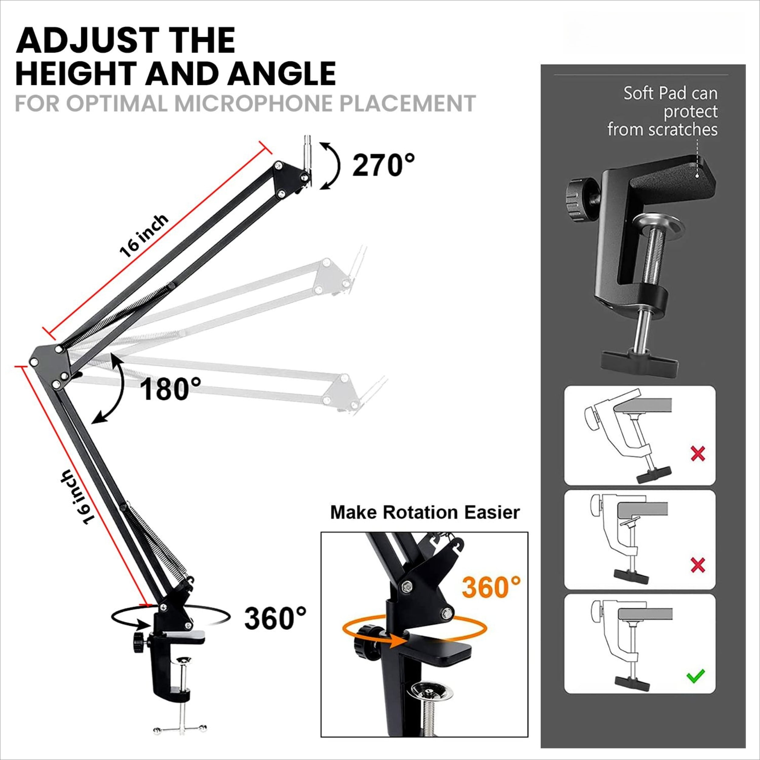 Upgraded Adjustable Cantilever Microphone Stand, with A Shockproof Cover, 3/8-inch To 5/8-inch Adapter, Shockproof Base and Cable Ties, A Total of 16 Stand Sets, Suitable for Broadcasting Studios.