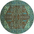 thumbnail image 1 of Ahgly Company Machine Washable Indoor Round Oriental Turquoise Blue Industrial Area Rugs, 7' Round, 1 of 4