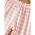 thumbnail image 6 of Qmyliery Baby Girl's Two-Piece Suit, Sleeveless Ruffle Hem Ribbed Sling Tops + Plaid Pattern Elastic Waist Flared Pants, 6 of 8