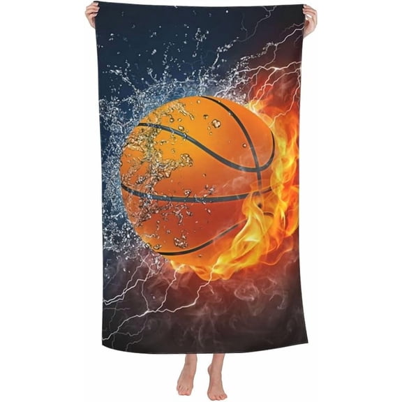 Basketball Ball Cool Beach Towel Soft Absorbent Quick Dry Oversized Bath Towels for Bathroom Men Boys Pool Camping Travel Swimming Picnic Sports