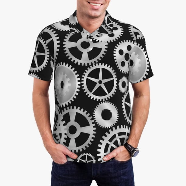 Balery Metallic Gears Camisa Polo de Hombre con Estampado, de Manga Corta y Tejido Medio, Camisa Tipo Golf Polo-XX-Large