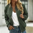 thumbnail image 4 of Swanpen Women's Jacket Bomber baseball jacket Zip Up Long Sleeve Casual Fall Coat Windbreaker with Pockets,Green, 4 of 6