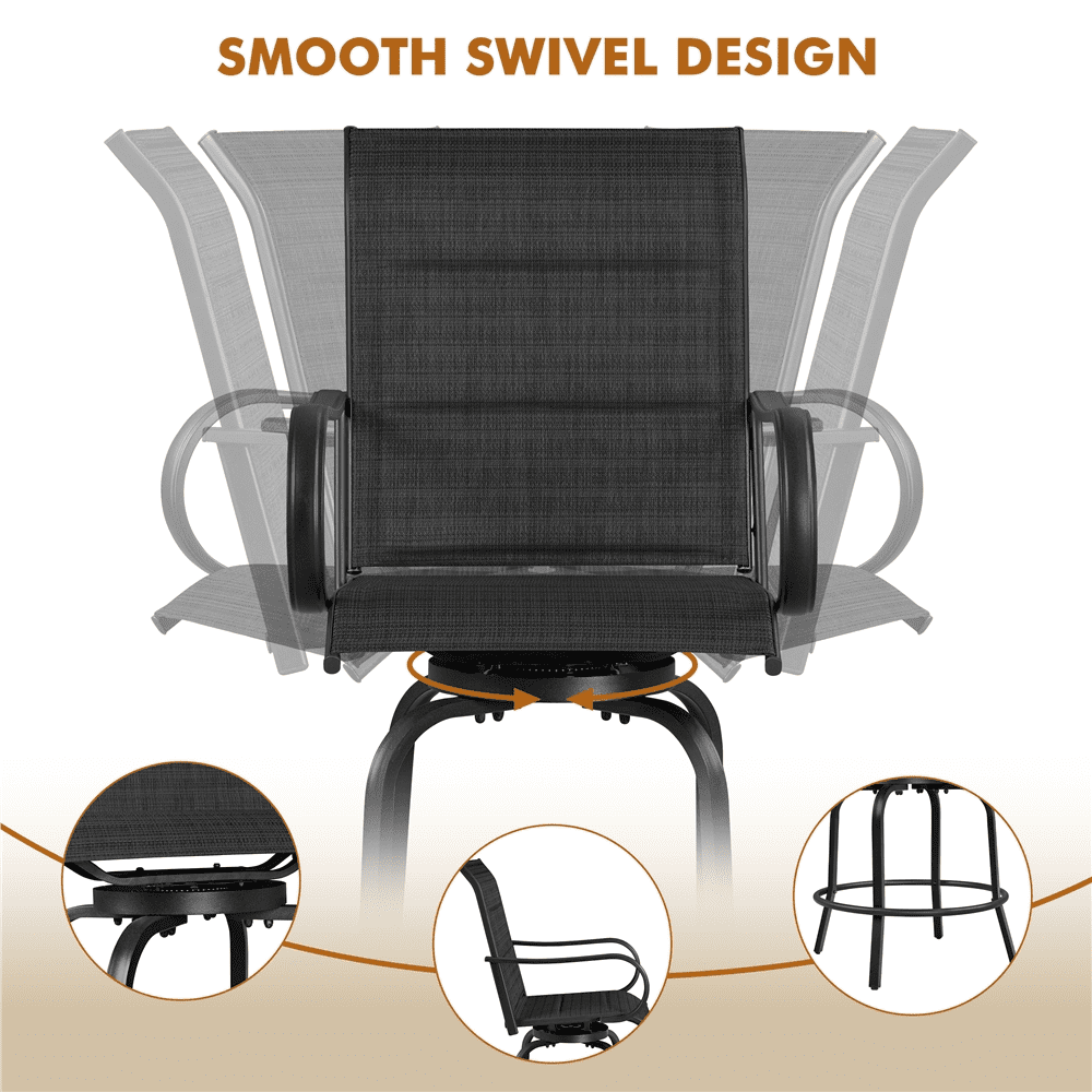 Alden Design 2pcs Outdoor Swivel Texteline Bar Stools Foam-padded for Garden, Black