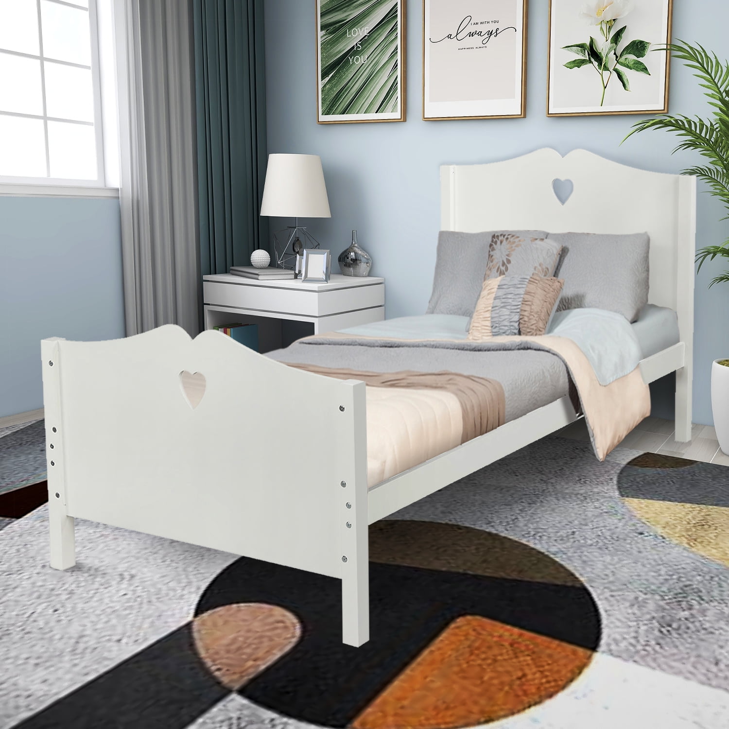 Kepooman Twin Size Platform Bed Frame with Headboard & Footboard for Bedroom, 80"L x 42"W x 43"H, White Kepooman Twin Size Platform Bed Frame with Headboard & Footboard for Bedroom, 80"L x 42"W x 43"H, White