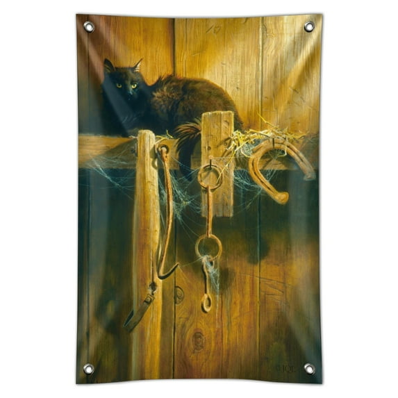 Barn Black Cat Horseshoe Rustic Western Home Business Office Sign