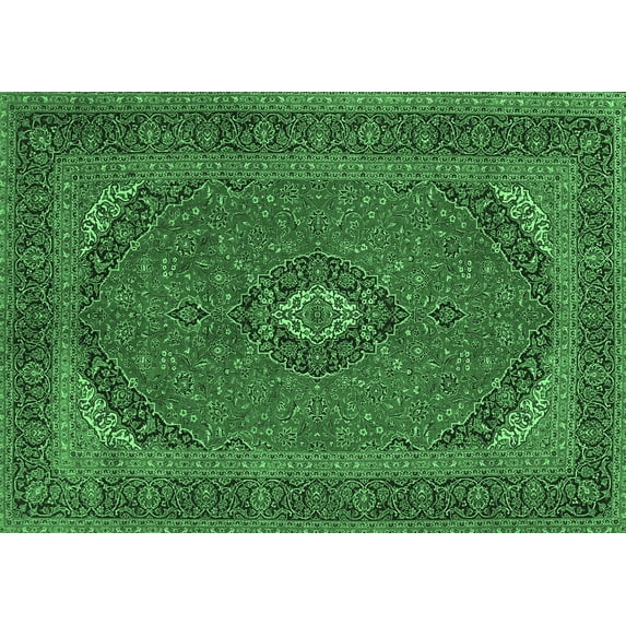 Ahgly Company Indoor Rectangle Medallion Emerald Green Traditional Area Rugs, 4' x 6'