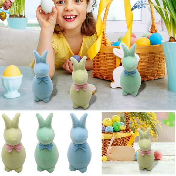 YYSDCY Offres du Jour Liquidation! Statue de Lapin en Flocage avec Paillettes, Décoration de Table de Lapin de Pâques, Statue de Lapin en Mousse Floquée, Décorations de Printemps Intérieures, 5.9 Pouces