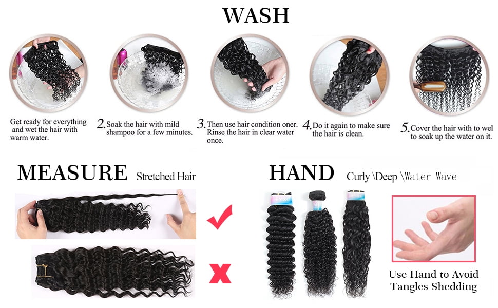 Loose Wave 3Bundles Human Hair Extensions 100% Unprocessed Curly Human Hair Bundles Wet and Wavy Hair, 3Bundles enough to full head
