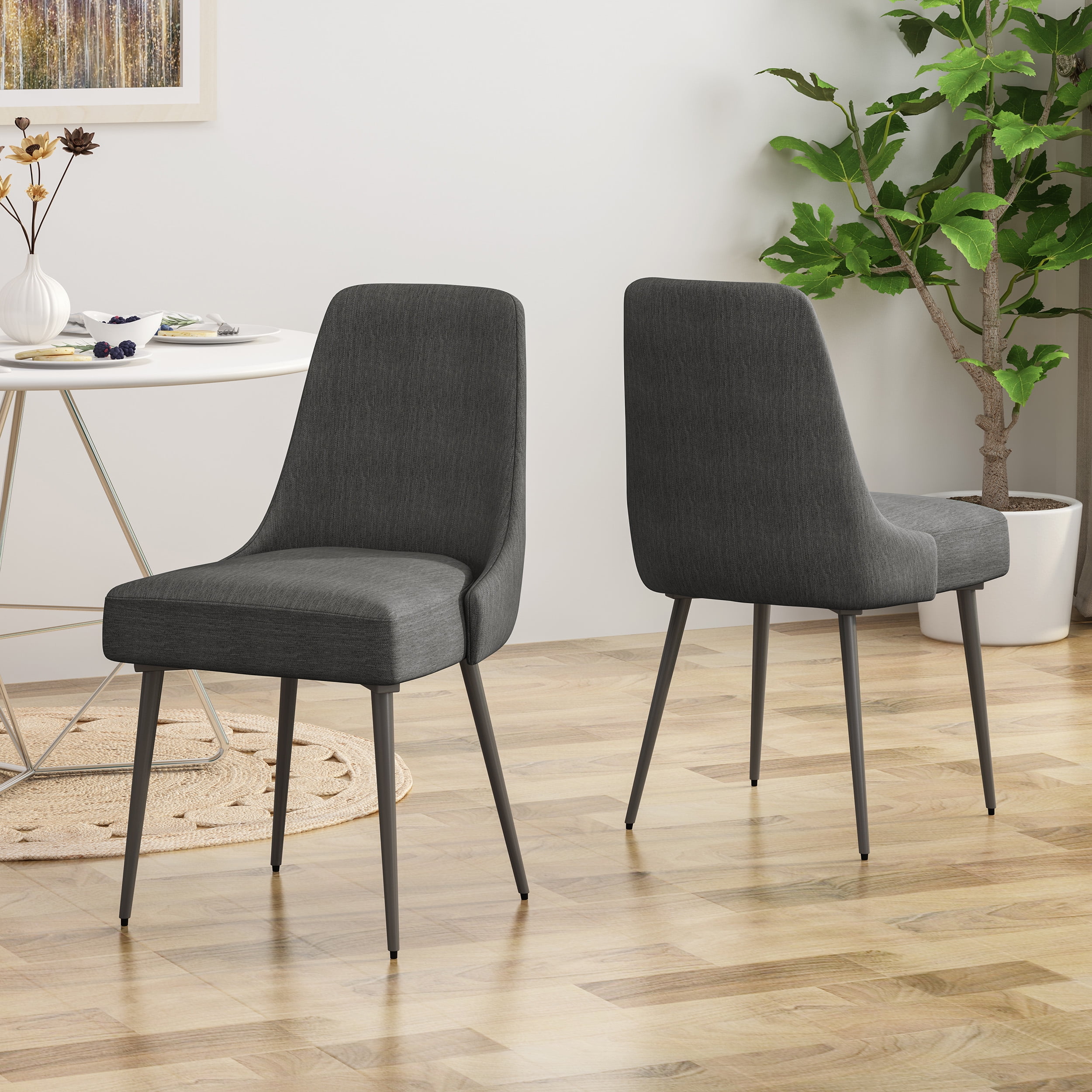 Noble House Hendrix Indoor Modern Fabric Dining Chairs, Set of 2, Charcoal