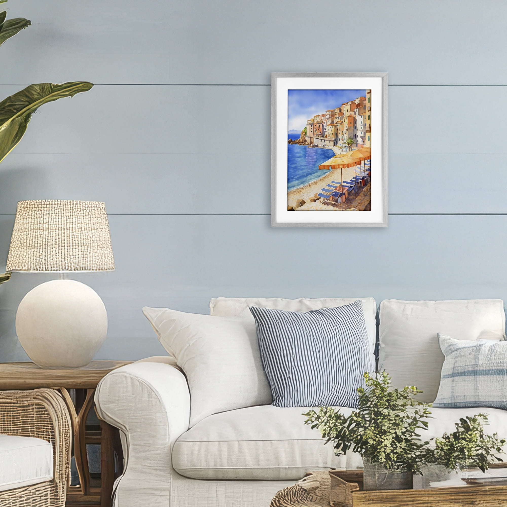 Stupell Industries Beach Lounging on Mediterranean Shore Gray Framed Print Under Glass, design by Creative Studio
