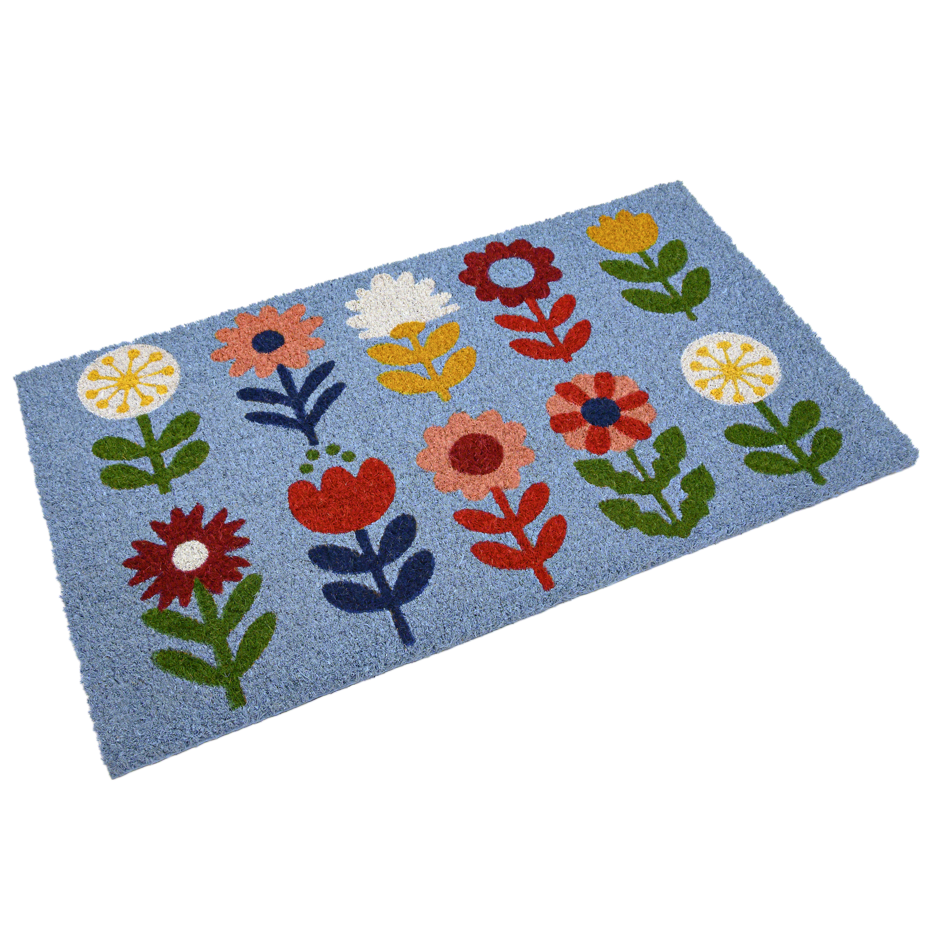 MAINEVENT Floral Coir Doormat 30x17 Inch, Spring Flower Outdoor Welcome Mat for Outside