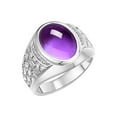 thumbnail image 3 of RYLOS Men's Rings 14K White Gold Nugget Ring with Cabochon Gemstone & Diamonds Amethyst Rings For Men Size 10, 3 of 7