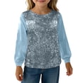 thumbnail image 2 of LYHao Girls Long Sleeve Loose Fit Round Neck Glitter Tee Casual School Blouse Comfortable Everyday Shirt For Toddler Kid Sizes 11-12 Years(Blue), 2 of 7