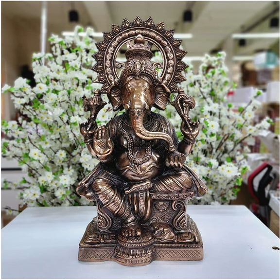 Bronze Ganesha Statue Ganesh Sculpture Religious Home Temple Altar Decor Hindu Elephant God & Good Luck Gift for New Beginnings Lord Ganesha Figurine Indian God Statue Ganesha Idol - AtoZ India Cart