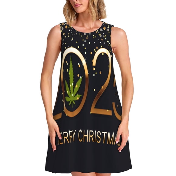 Saiise 2025 And Merry Christmas Pattern Summer Dresses for Women Beac Sleeveless Vintage Floral Flowy Pocket Tshirt Tank Sundresses
