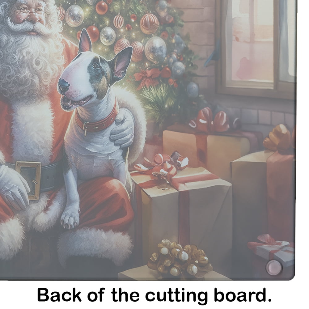 English Bull Terrier and Santa Claus Glass Cutting Board 12 in x 15 in