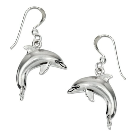 Sterling Silver High Polish Swimming Dolphin Earrings On French Sterling Silver High Polish Swimming Dolphin Earrings On French Wires