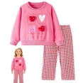 thumbnail image 6 of Toddler Girls 2 Piece Outfit 3D Plush Heart Print Crew Neck Sweatshirt Red Gingham Straight Pants Cute Soft Kids Clothing Set For Daily Holiday Wear 3-4 Years, 6 of 9