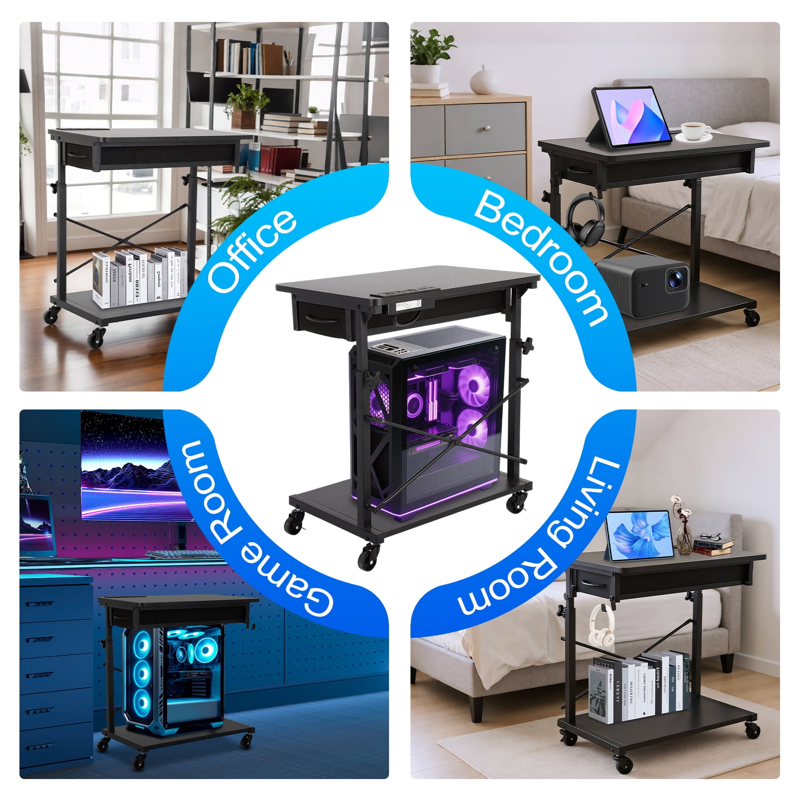 PC Tower Stand，2-Tier Computer Tower Stand，Computer Tower Floor Stand with Power Outlet & Lockable Wheels，PC Holder for Office/Home/Studio/Game Room