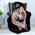 thumbnail image 4 of Girl Slogan Soft Flannel Fleece Throw Blanket, Woman is the New Strong Words in the Center of a Heart, Cozy Plush for Indoor and Outdoor Use, 50" x 60", Pale Pink Black White, by Ambesonne, 4 of 5