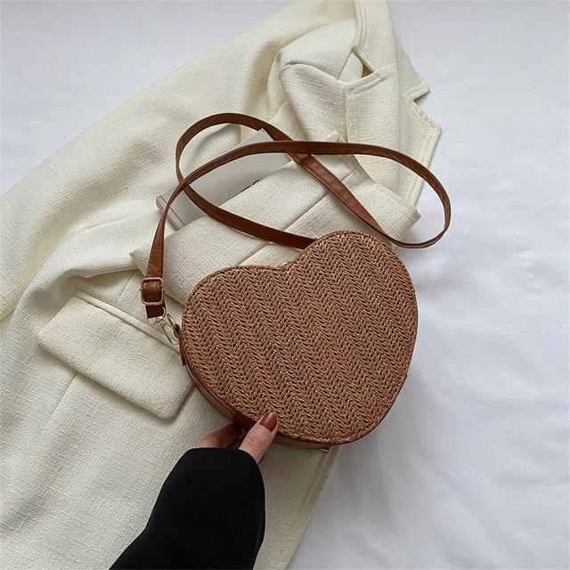 Xiao Hua Bolso de hombro tejido para mujer, bolso de mano y neceser, elegante bolso de playa de verano, 20,3 x 8,1 x 16,5 cm (marrón)