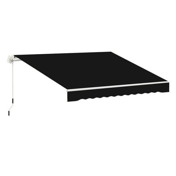 8' x 7' Patio Retractable Awning, Manual Exterior Sun Shade Deck Window Cover, Black Black   Aluminum