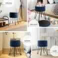 thumbnail image 3 of LammaLoe Small Round Ottoman with Storage, Textured Velvet Ottoman Foot Stool with Lid, Upholstered Vanity Stool for Living Room & Bedroom, Blue, 3 of 8