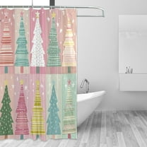 Christmas Trees Pink Curtain Liner, 66x72in Fabric Shower Curtain Liner Waterproof Bathroom Shower Curtains Waterproof Shower Stall Curtain with 12 Hooks for Home Hotel
