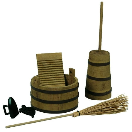 Little House on the Prairie 18" Doll Kitchen Tool Set, Wash Tub, Butter Churn, Iron, Washboard, Broom