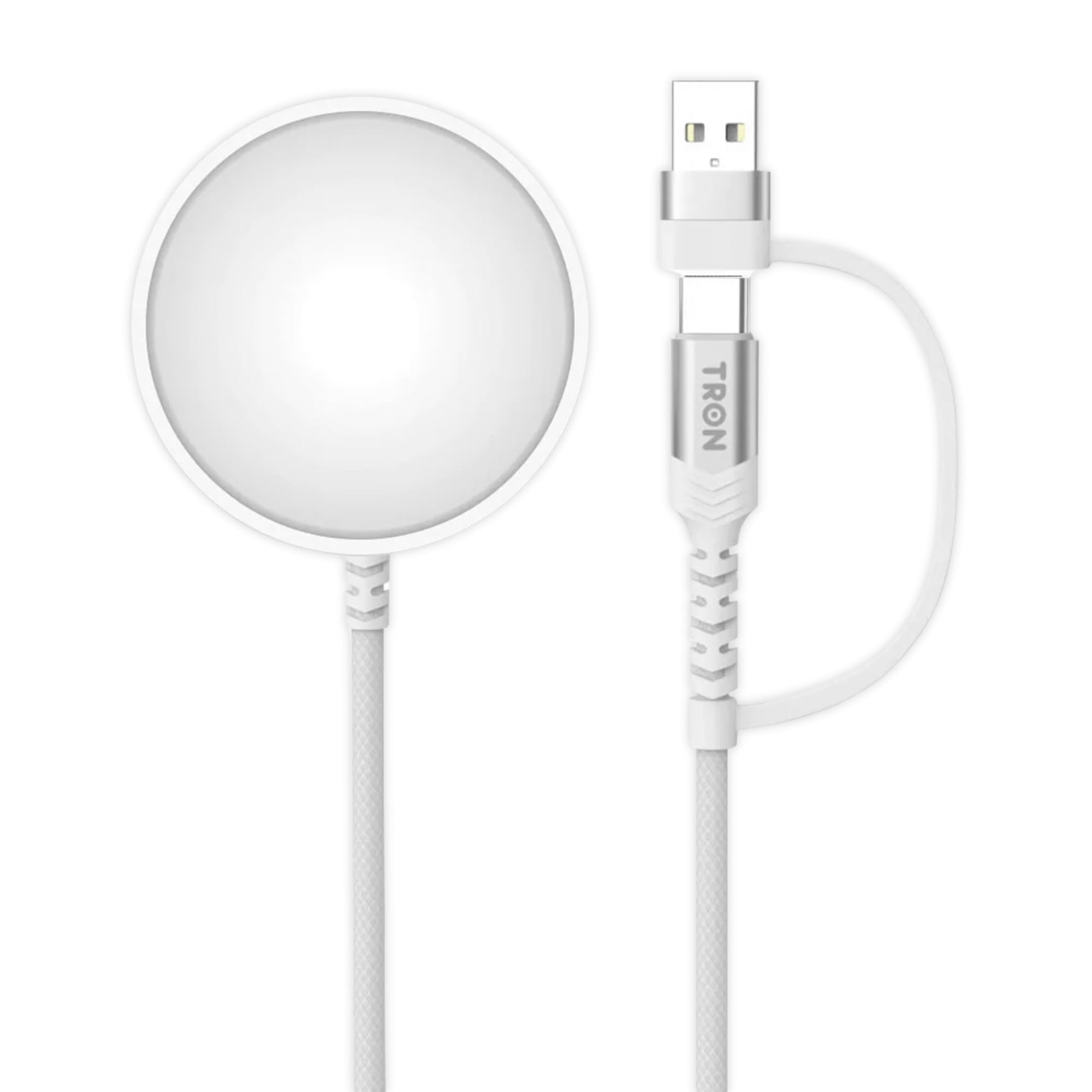 TRON Magnetic Wireless Charger for iPhone, 15W Fast Charging Pad with USB-A and USB-C Plug, Slim Travel Magnetic Charging Puck, for iPhone 17 16 15 14 13 12 and Qi phones, White, 4.7ft Cable